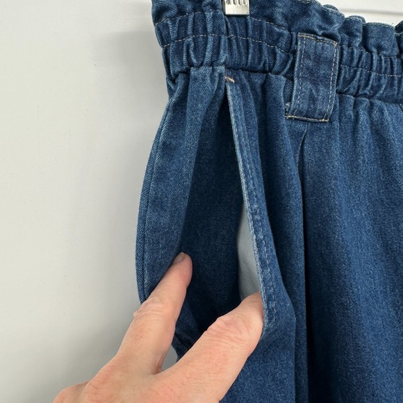 Vintage Denim Skirt Medium Pleated Pockets Elastic High Waist Quiet Luxury USA - Picture 4 of 7